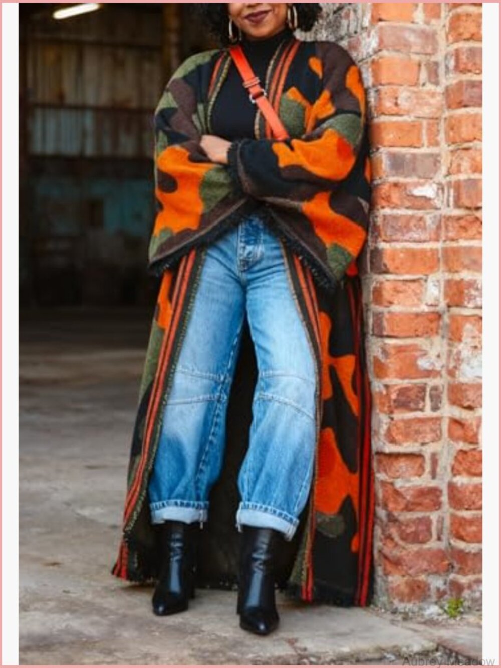 Long Camo Cardigan Poncho Open Front Fringe Knit Duster Kimono Maxi Cape Coat - Picture 5 of 7